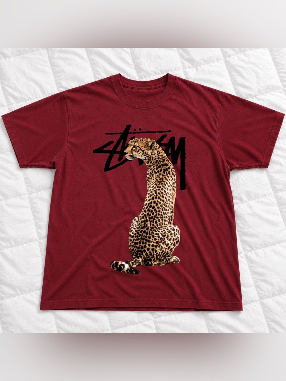 Stussy Men's Leopard Graphic Tee - Red For Unisex